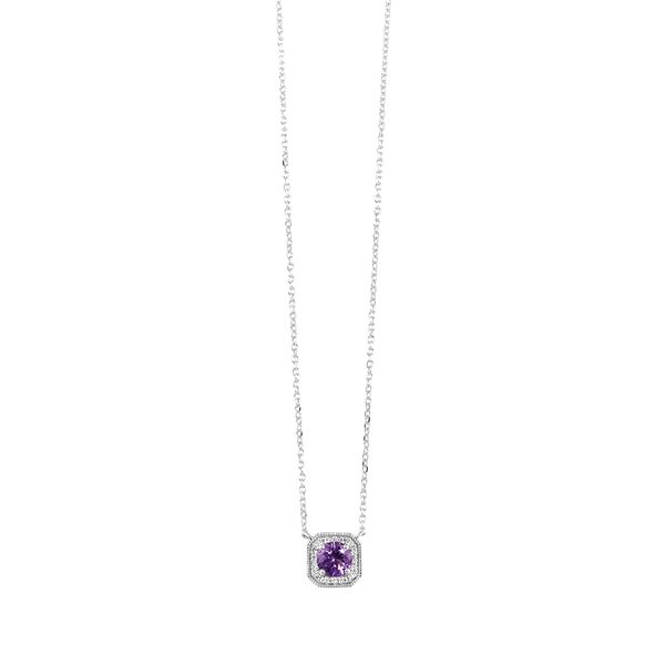 SVS Birthstone Halo Necklace: Amethyst (February) SVS Fine Jewelry Oceanside, NY