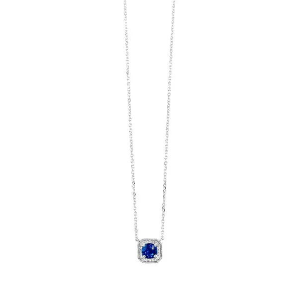 SVS Birthstone Halo Necklace: Sapphire (September) SVS Fine Jewelry Oceanside, NY