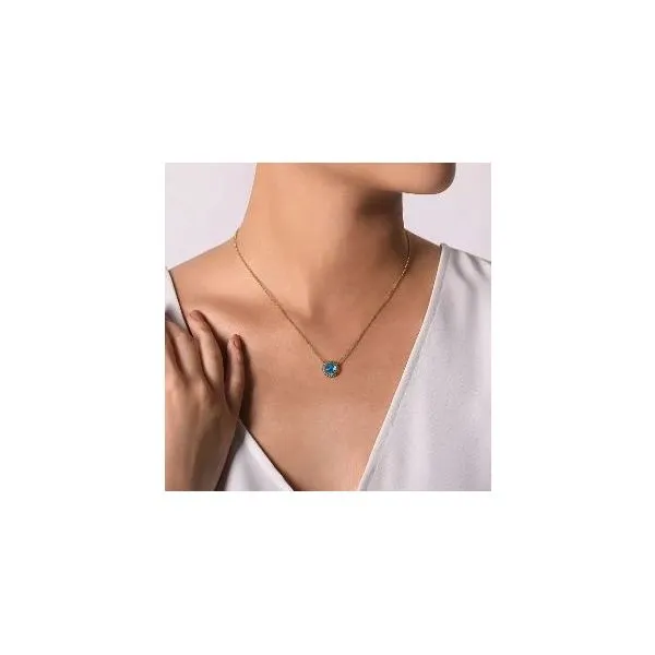 Gabriel & Co. Bujukan Yellow Gold & Blue Topaz Necklace Image 2 SVS Fine Jewelry Oceanside, NY