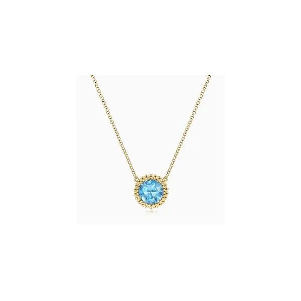 Gabriel & Co. Bujukan Yellow Gold & Blue Topaz Necklace SVS Fine Jewelry Oceanside, NY
