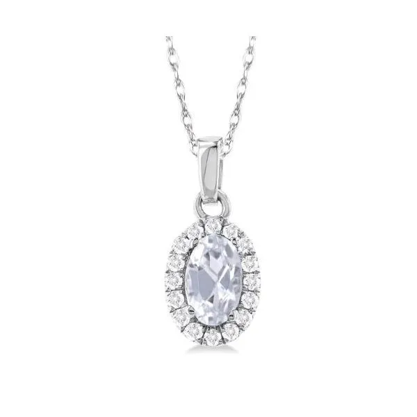 White Gold White Topaz with Diamond Halo Pendant SVS Fine Jewelry Oceanside, NY