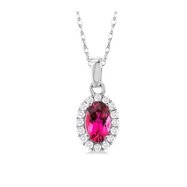 White Gold Pink Tourmaline with Diamond Halo Pendant SVS Fine Jewelry Oceanside, NY