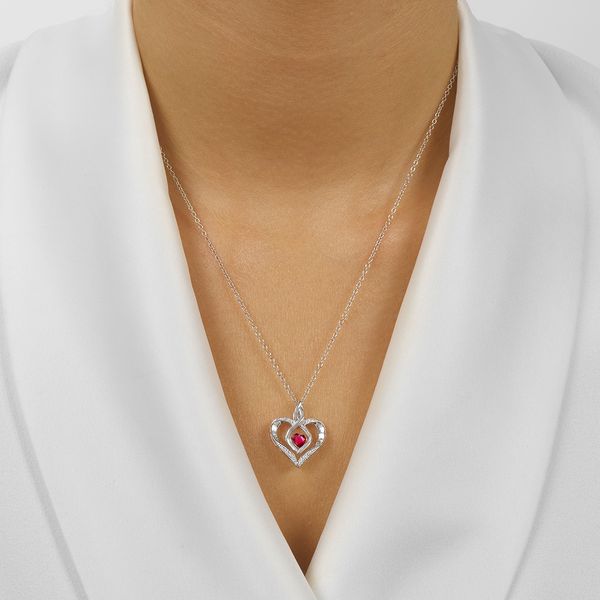 Rhythm of Love July Birthstone Dancing Heart Pendant, Simulated Ruby, Sterling Silver Image 4 SVS Fine Jewelry Oceanside, NY