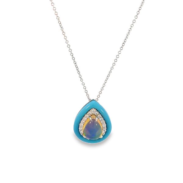 White Gold, Opal, Enamel, And Diamond Necklace Image 3 SVS Fine Jewelry Oceanside, NY