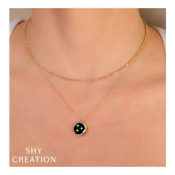Shy Creation Yellow Gold, Diamond, & Onyx Necklace Image 2 SVS Fine Jewelry Oceanside, NY
