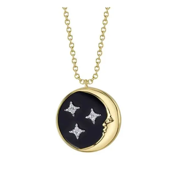 Shy Creation Yellow Gold, Diamond, & Onyx Necklace SVS Fine Jewelry Oceanside, NY