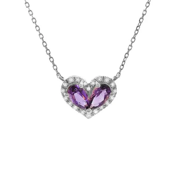 Sterling Silver, Diamond, And Amethyst Heart Necklace