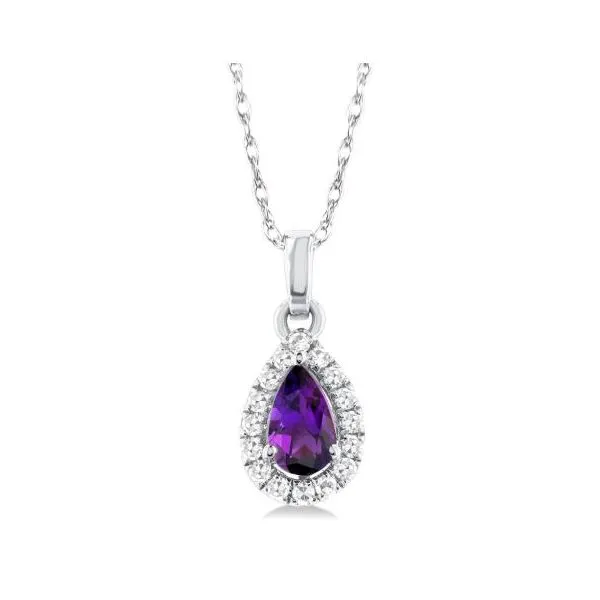 White Gold Amethyst with Diamond Halo Pendant