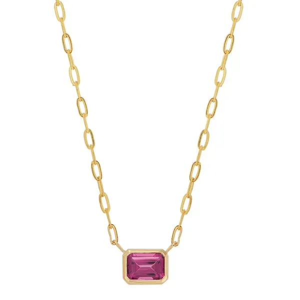 Yellow Gold & Emerald Cut Rhodolite Garnet Necklace SVS Fine Jewelry Oceanside, NY