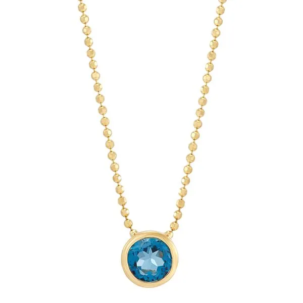 Yellow Gold & Round London Blue Topaz Necklace SVS Fine Jewelry Oceanside, NY