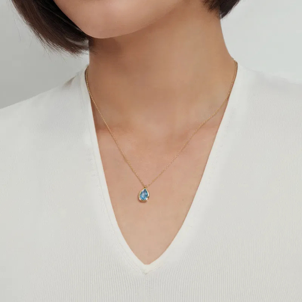Gabriel & Co. Pendant Necklace Teardrop 14K Yellow Gold Blue Topaz Image 4 SVS Fine Jewelry Oceanside, NY