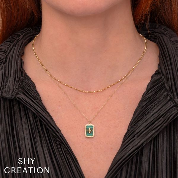 Shy Creation Yellow Gold Fleur De Lis Necklace Image 2 SVS Fine Jewelry Oceanside, NY