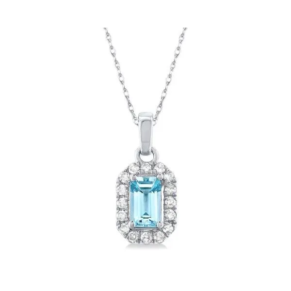 White Gold Aquamarine with Diamond Halo Pendant SVS Fine Jewelry Oceanside, NY