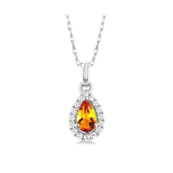 White Gold Citrine Diamond Halo Pendant SVS Fine Jewelry Oceanside, NY