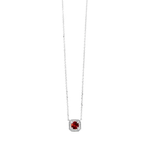SVS Birthstone Halo Necklace: Garnet (January) SVS Fine Jewelry Oceanside, NY