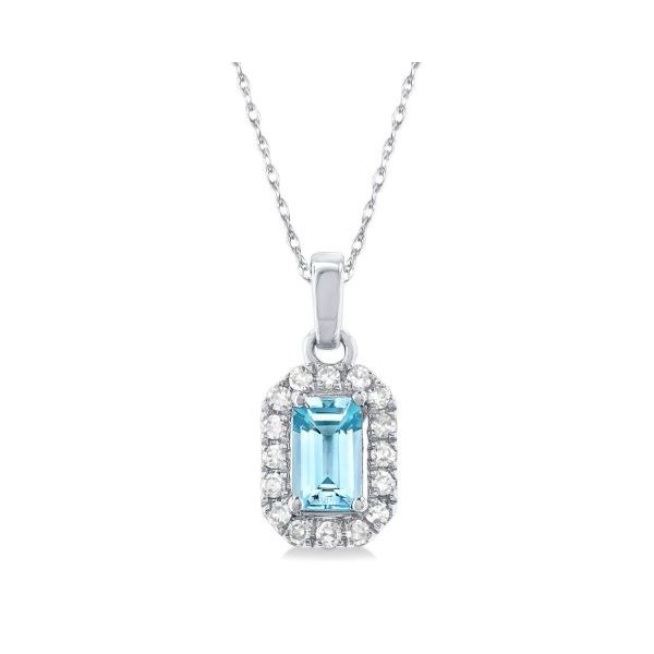 White Gold Aquamarine with Diamond Halo Pendant SVS Fine Jewelry Oceanside, NY