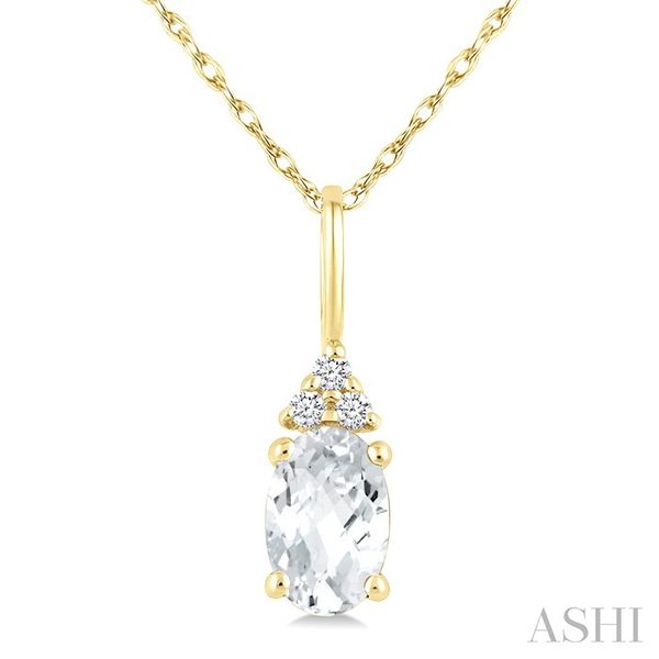 Yellow Gold Oval White Topaz & Diamond Pendant SVS Fine Jewelry Oceanside, NY
