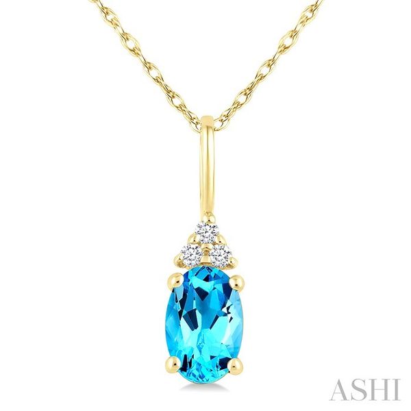 Yellow Gold Oval Blue Topaz & Diamond Pendant SVS Fine Jewelry Oceanside, NY