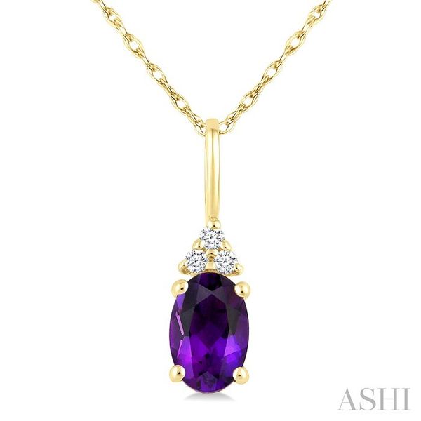 Yellow Gold Oval Amethyst & Diamond Pendant SVS Fine Jewelry Oceanside, NY