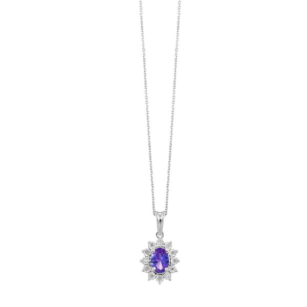 Sterling Silver, Diamond, And Synthetic Alexandrite Necklace SVS Fine Jewelry Oceanside, NY