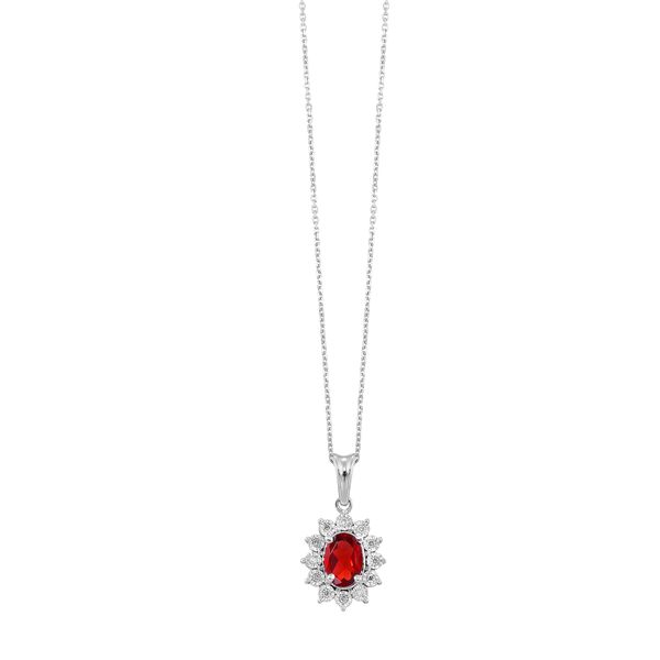 Sterling Silver, Diamond, And Garnet Halo Necklace SVS Fine Jewelry Oceanside, NY