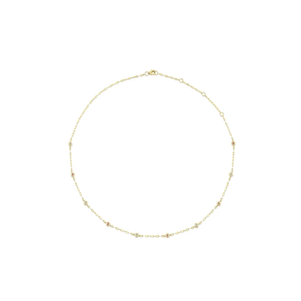 Shy Creation Yellow Gold, Diamond, And Pink Sapphire Necklace SVS Fine Jewelry Oceanside, NY