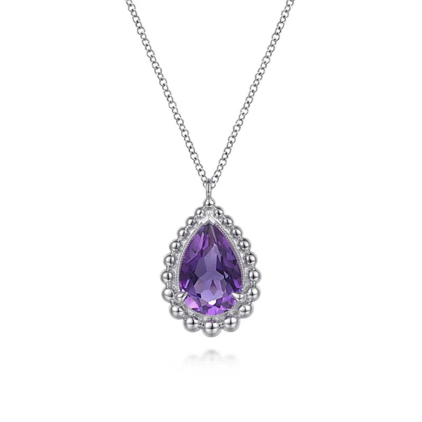 Gabriel & Co. Sterling Silver Faceted Amethyst Teardrop Bujukan Necklace SVS Fine Jewelry Oceanside, NY