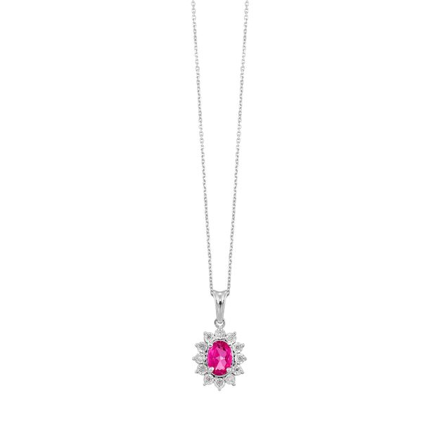 Sterling Silver, Diamond, And Pink Topaz Necklace SVS Fine Jewelry Oceanside, NY