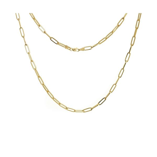 Yellow Gold 3.85 mm Paper Clip Chain With Lobster Lock SVS Fine Jewelry Oceanside, NY