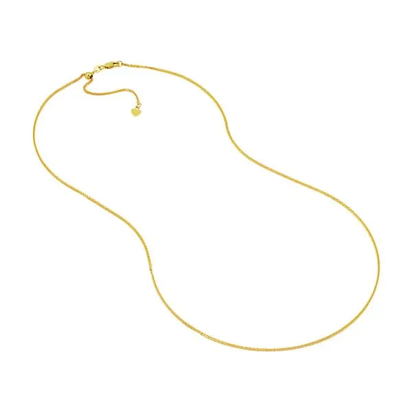 Yellow Gold Adjustable 1.25 mm Square Wheat Chain, 22