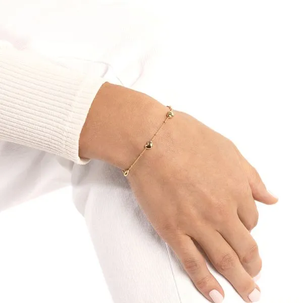 Yellow Gold Puffed Heart Stations Saturn Chain Bracelet Image 2 SVS Fine Jewelry Oceanside, NY
