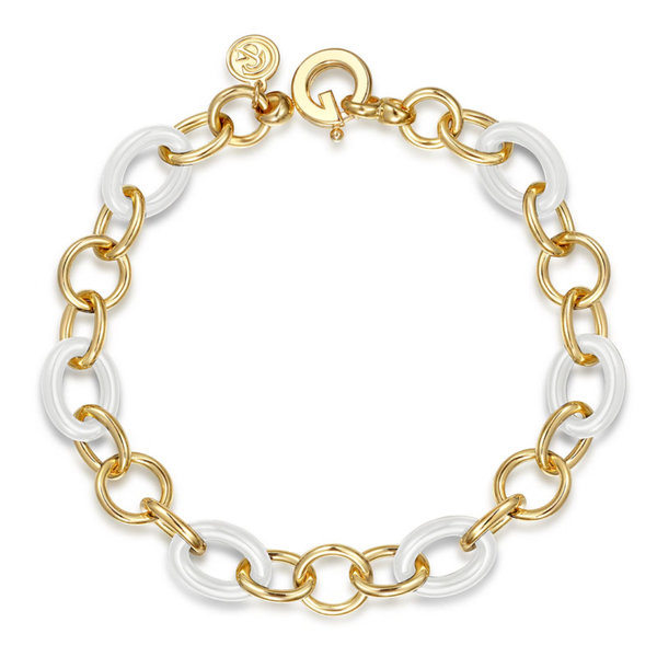 Gabriel & Co. Contemporary Yellow Gold Ceramic Link Bracelet SVS Fine Jewelry Oceanside, NY