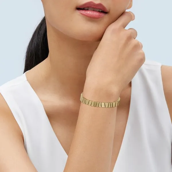 Yellow Gold Solid Geometric Link Bracelet, 7