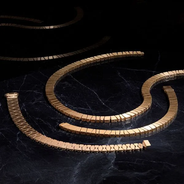 Yellow Gold Solid Geometric Link Bracelet, 7