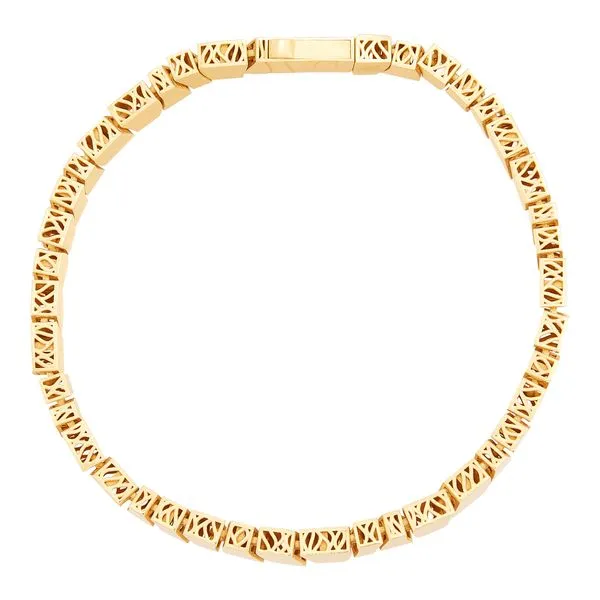 Yellow Gold Solid Geometric Link Bracelet, 7