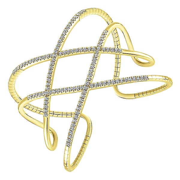 Gabriel & Co. Diamond Bangle. From the Demure Collection in 14K yellow gold. Features 1.74cttw diamonds. Size 6.5