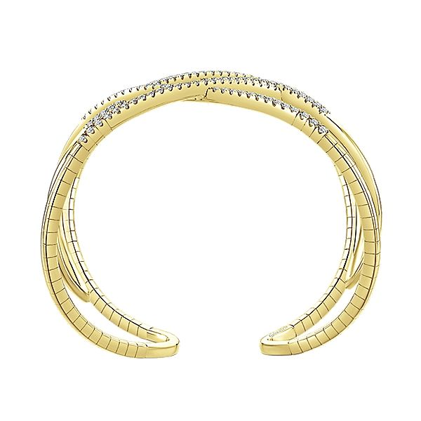 Gabriel & Co. Diamond Bangle. From the Demure Collection in 14K yellow gold. Features 1.74cttw diamonds. Size 6.5