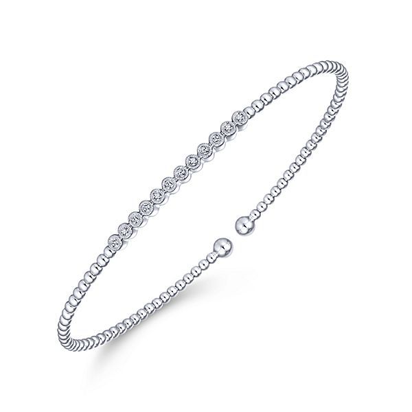 Gabriel & Co. Diamond Bangle. From the Bujukan Collection in 14K White Gold and features 0.15cttw of Diamonds. Length 6.50
