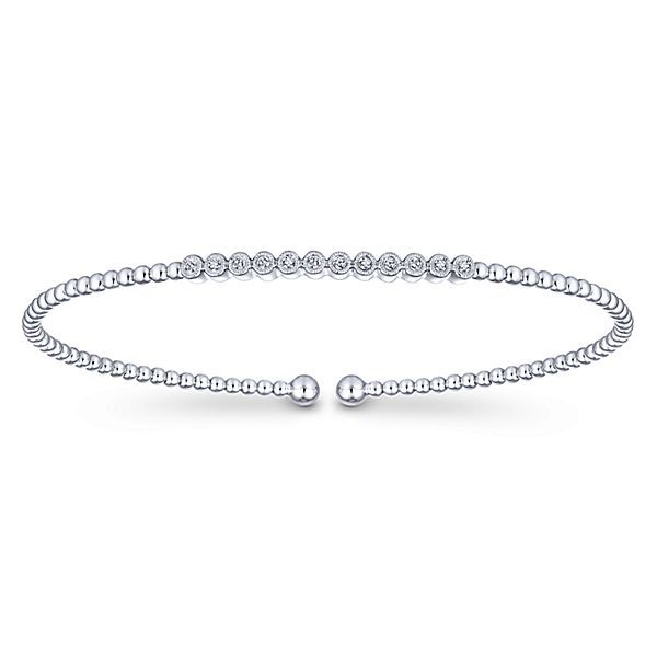 Gabriel & Co. Diamond Bangle. From the Bujukan Collection in 14K White Gold and features 0.15cttw of Diamonds. Length 6.50