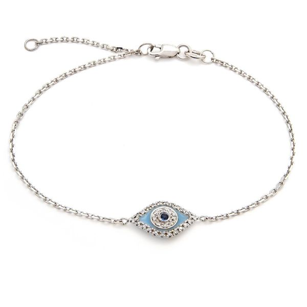 White Gold Diamond And Sapphire Evil Eye Bracelet SVS Fine Jewelry Oceanside, NY