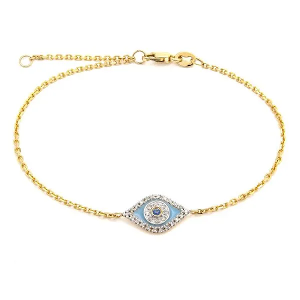 Yellow Gold Diamond, & Sapphire Evil Eye Bracelet SVS Fine Jewelry Oceanside, NY