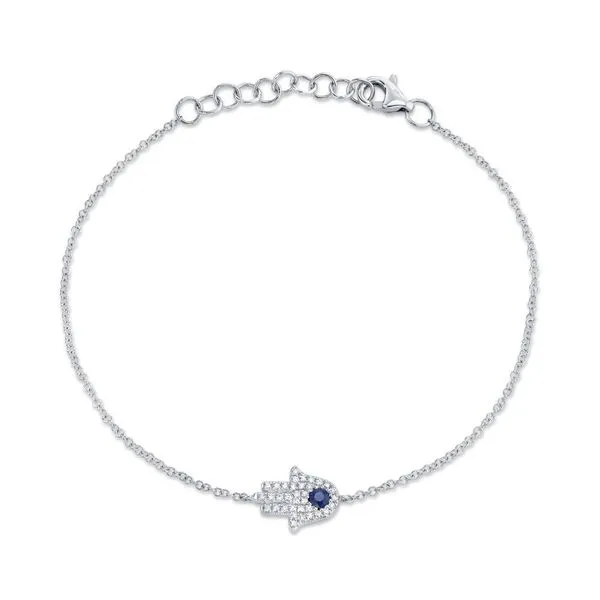 Shy Creation White Gold, Diamond, & Sapphire Hamsa Bracelet SVS Fine Jewelry Oceanside, NY