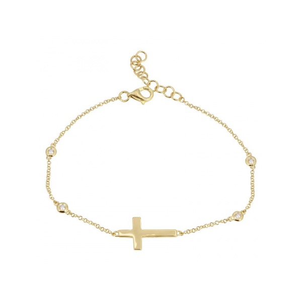 14K Yellow Gold & Diamond Cross Bracelet SVS Fine Jewelry Oceanside, NY