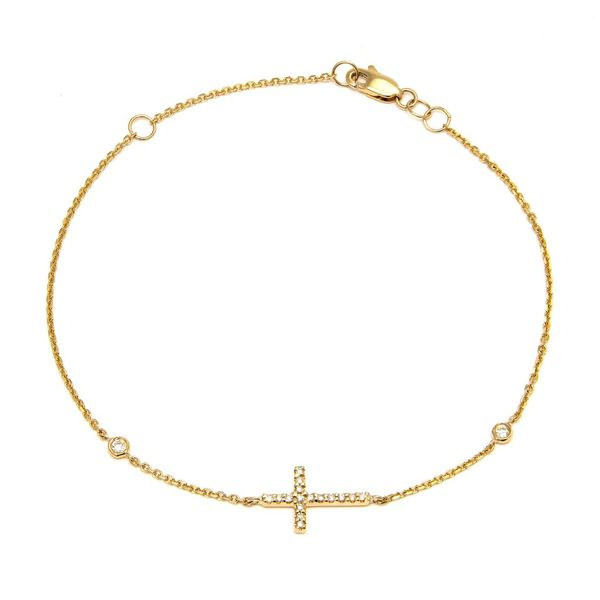 14K Yellow Gold & Micro Pave Diamond Cross Bracelet SVS Fine Jewelry Oceanside, NY