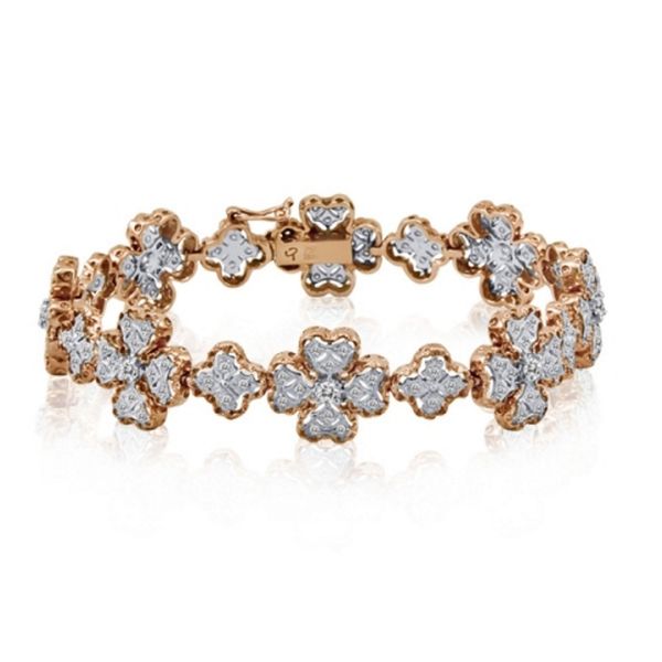 Rose & White Gold Diamond Clover Bracelet, 0.65Cttw, 6.5