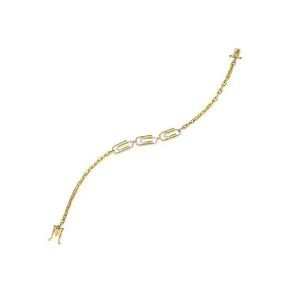 Yellow Gold Diamond Accented Paperclip Bracelet. Features 1/7 ctw of diamonds. SVS Fine Jewelry Oceanside, NY