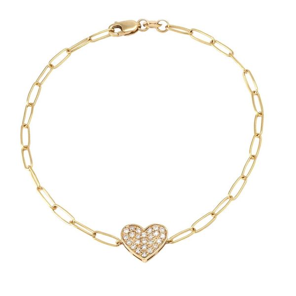 Yellow Gold And Diamond Heart Paperclip Bracelet SVS Fine Jewelry Oceanside, NY