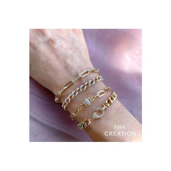 Shy Creation Paperclip Chain Bracelet with Diamond Links