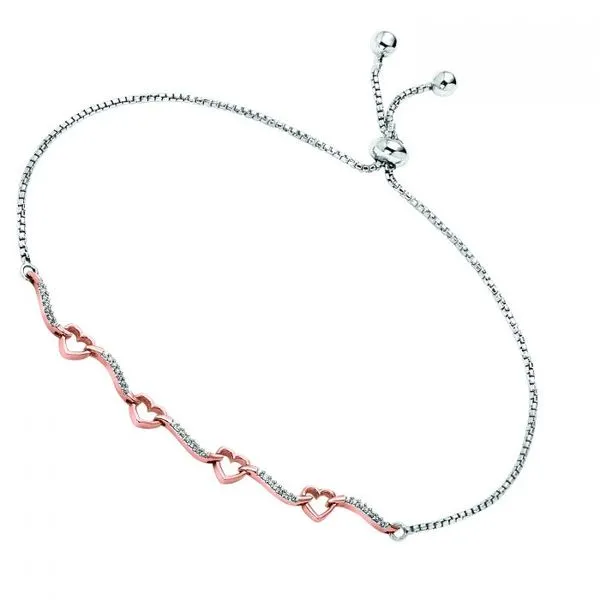 Diamond Open Heart Ribbon Bolo Bracelet Image 2 SVS Fine Jewelry Oceanside, NY