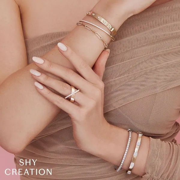 Shy Creation Yellow Gold Diamond Paper Clip Link Bracelet Image 4 SVS Fine Jewelry Oceanside, NY